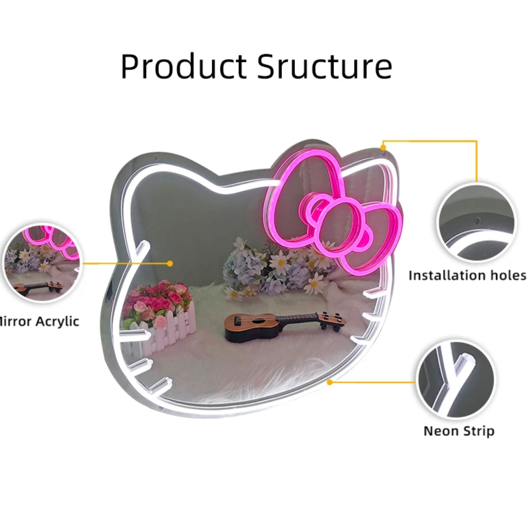 Hello Kitty Wall Mirror With Neon Light